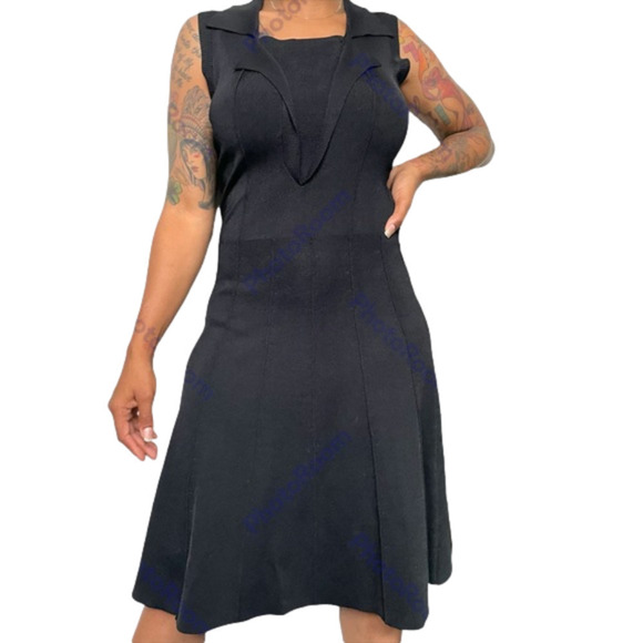 Yigal AZROUËL sz Small black stretchy collared pleated tennis dress 🎾 👗 - Picture 1 of 4